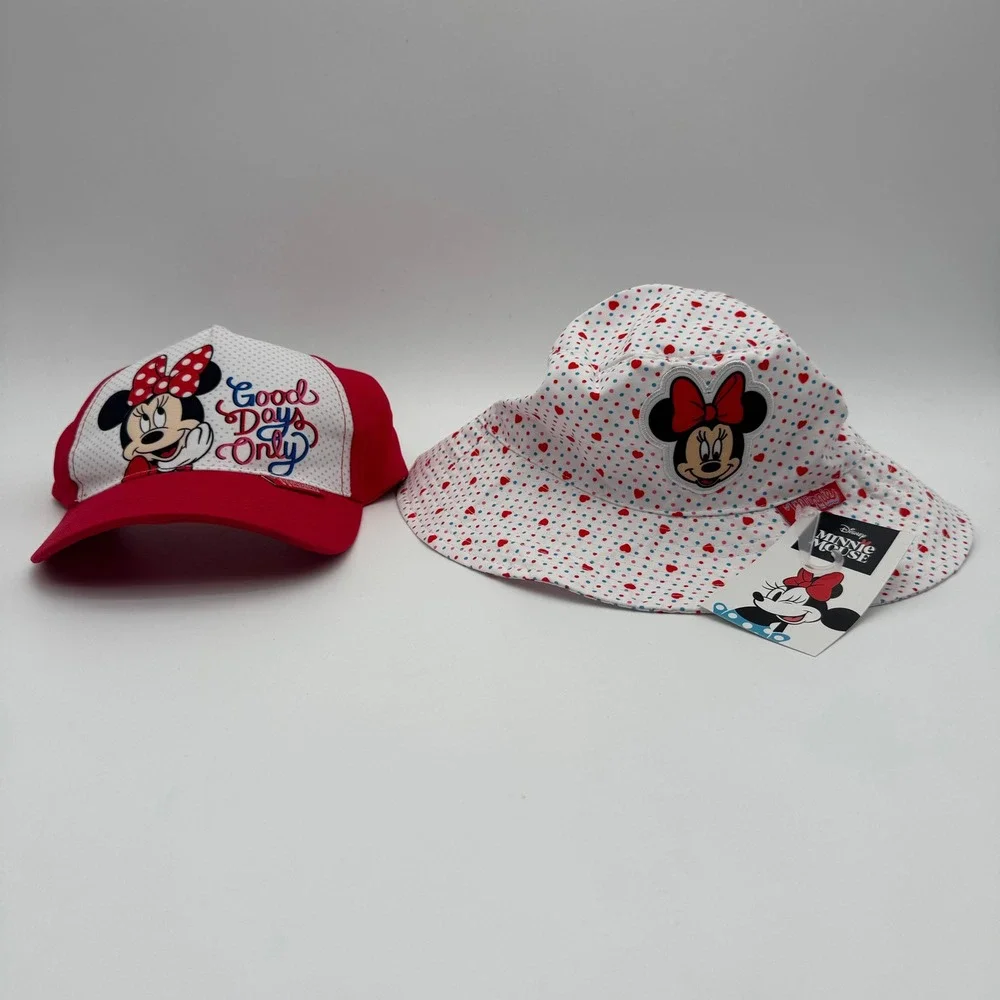 Disney‎ Minnie Mouse Girls 2 Piece Hat Set Bucket Hat Baseball Cap One Size NWT